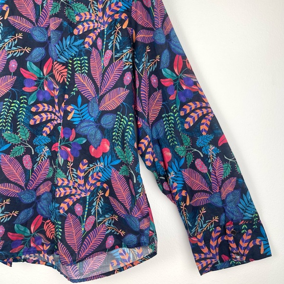 NIC+ZOE Vibrant Garden Crinkle Shirt, Button Down Rio Floral Cotton Petite Large - Picture 10 of 13